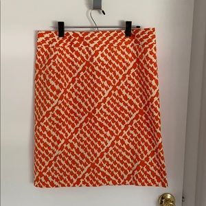 Jcrew Orange White Pattern Midi Skirt